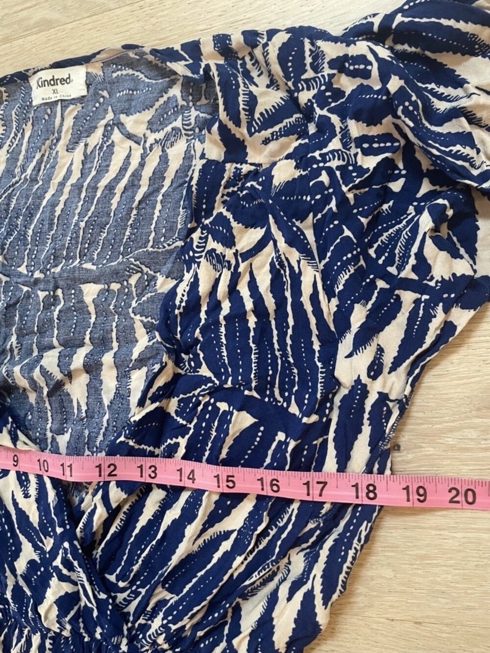 (SOLD) Kindred Anthropologie Maxi Dress Blue Leaves Flutter Sleeve, XL - Picture 6 of 8